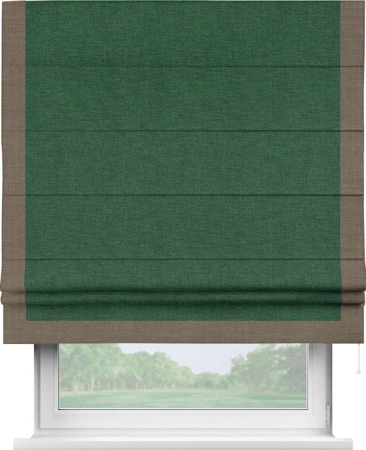 Римская штора «Кортин» с кантом Виктория, для проема, ткань лён серо-зеленый
