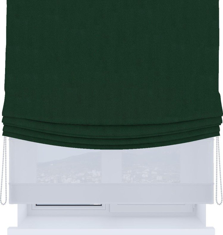 Римская штора «Кортин», блэкаут однотонный зелёный, день-ночь с мягкими складками