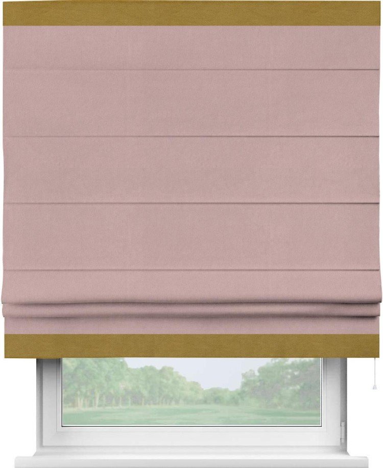 Римская штора «Кортин» с кантом Горизонт, для проема, ткань вельвет розовая пудра