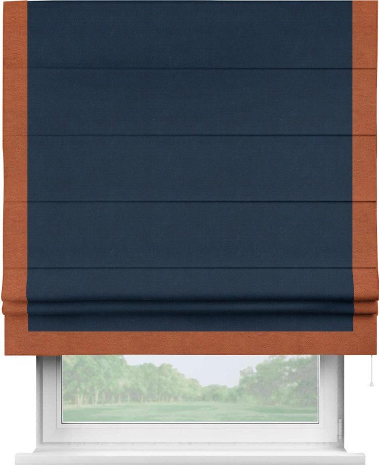 Римская штора «Кортин» с кантом Виктория, для проема, ткань вельвет темно-синий
