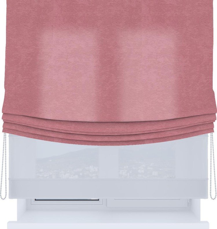 Римская штора «Кортин», день-ночь с мягкими складками, софт однотонный розовый