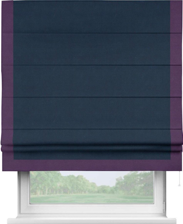 Римская штора «Кортин» с кантом Виктория, для проема, ткань вельвет темно-синий