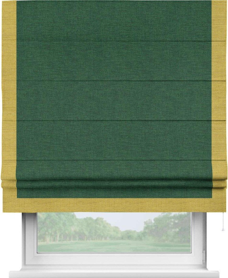 Римская штора «Кортин» с кантом Виктория, для проема, ткань лён серо-зеленый