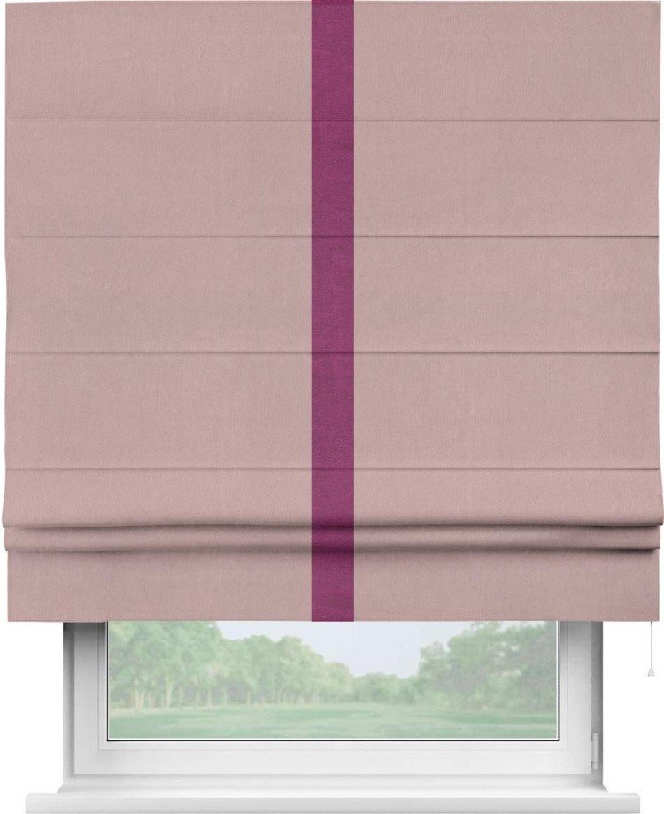 Римская штора «Кортин» с кантом Хайвэй, для проема, ткань вельвет розовая пудра