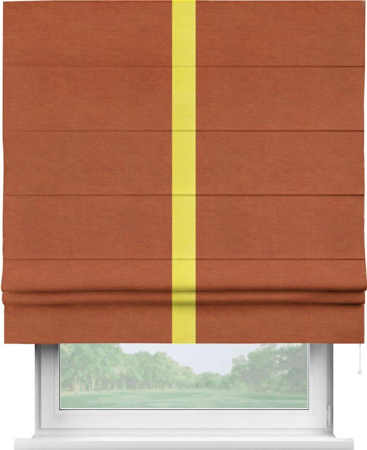 Римская штора «Кортин» с кантом Хайвэй, для проема, ткань вельвет терракотовый